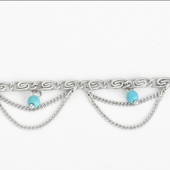 Chain link looped anklet with turquoise accent - Picture 7 of 7
